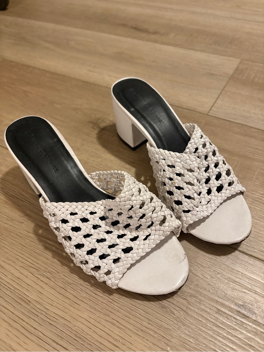 Wild Diva White Woven Block Heel Mules